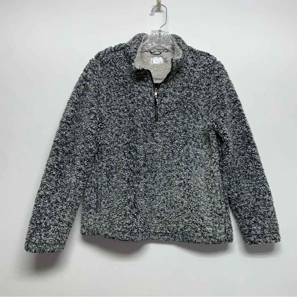 Time and Tru Pullover Size S (4-6) Black Gray White 1/4 Zip Sherpa Jacket